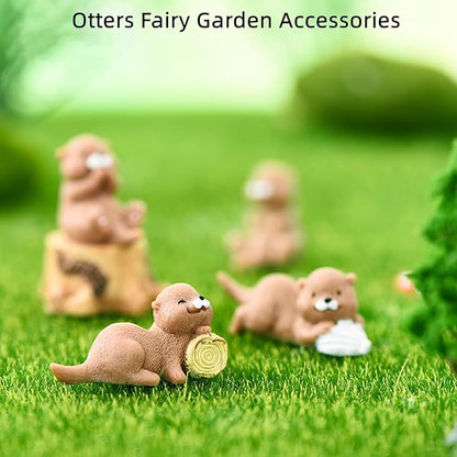 Otters Fairy Garden Accessories, Lovely Otter Miniature Figurines, Mini Otter Fairy Garden Kit for Micro Landscape, Plant Pots, Bonsai Craft Decor, Desk Decoration, Cake Topper, Home Decoration