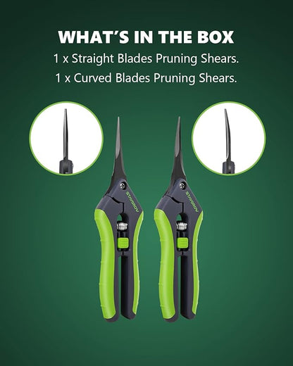 2pcs 6.5" Pruning Shears for Gardening, Ultra Sharp Garden Scissors for Precise Cuts, Stainless Steel Bonsai Clippers with Spring Loaded, 6.5 Inch Garden Shears (1pc Straight & 1pc Curved)