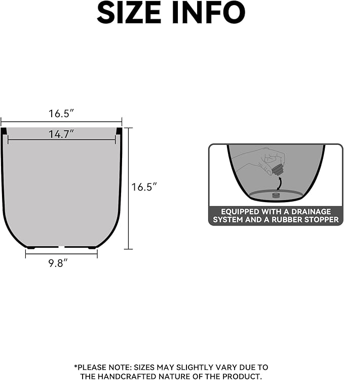Kante 16.5" Round Concrete Planter, Large Cylinder Plant Pot with Curved Bottom and Drainage Hole, for Indoor and Outdoor Use – Garden or Patio, Weathered Concrete Finish with Painted Interior