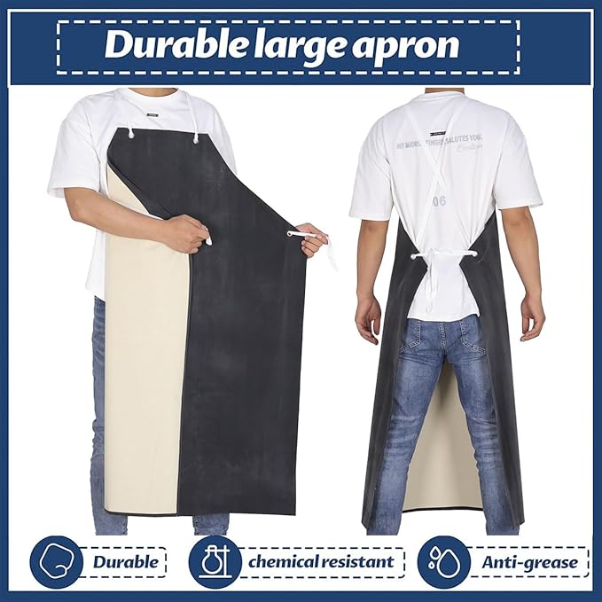 Neoprene Apron - 35’’ X 45’’ Plus Size Rubber Aprons Offers Chemical, Oil and Grease Protection, with Puncture and Abrasion Resistance 2PACK