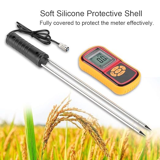 GM640 Grain Moisture Meter, Portable Digital Moisture Temperature Tester with LCD Backlit for Corn Bean Grain Purchase, Storage, Processing