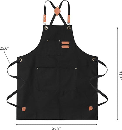 Chef Aprons for Men Canvas Apron with Large Pockets and Adjustable Neck Strap for Cooking, BBQ, Gardening