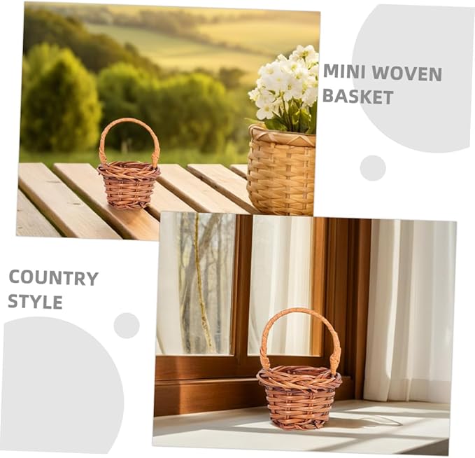Miniature Rattan Flower Basket Mini Woven Basket Adorn for Dollhouse Decor Versatile Photo Prop Compact for Mini Flowers and Crafts