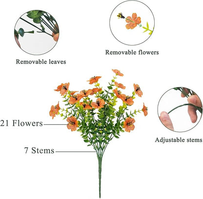 Artificial Flowers for Outdoors, Faux Flowers for Outdoor Planters, 12 Bundles Realistic Silk Flower Faux Fake Plants for Porch Patio Yard Planters, Home Decor, Yellow + Orange + Red