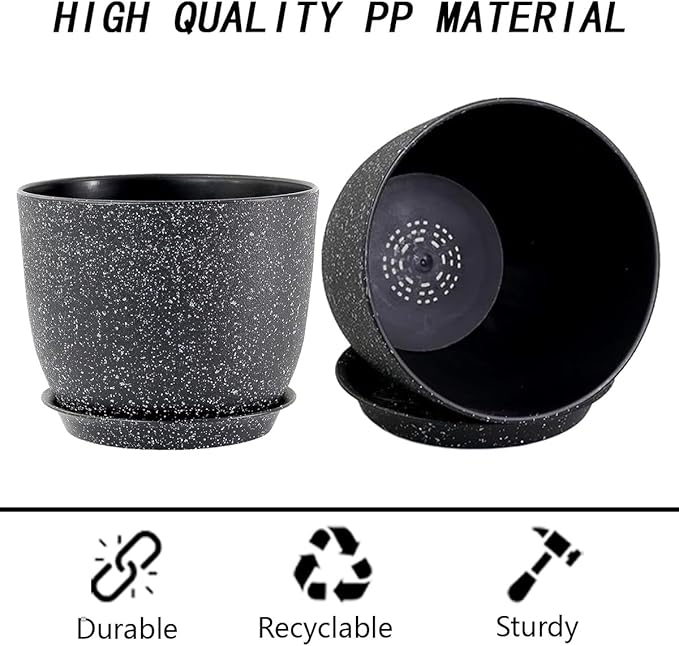 Flower Pots 12 Inch Set of 2, Plant Pots Pots for Indoor Plants, Planters for Outdoor Plants 12 Inch Pots for Plants with Drainage and Saucers, Speckled Black