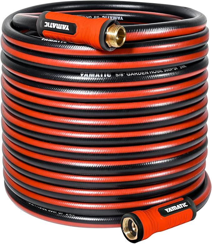 YAMATIC Garden Hose 100FT x 5/8" Heavy Duty Water Hose, Kink Resistant with 360° Swivel Handle, 3/4" Solid Brass Fittings Leak-Resistant, All-Weather Outdoor Hose for Lawn, Garden & Car Wash