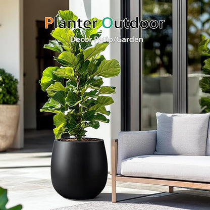 Oval Concrete Planters for Outdoor Plants, Large Tall Cement Flower Pots Indoor for Garden, Front Porch, Patio (Light Black)