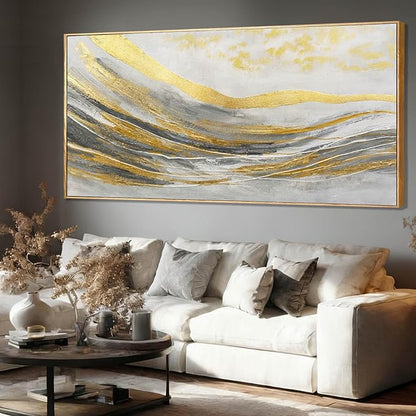 Artexist Abstract Wall Decor White and Gold Line Canvas Art Pictures Vintage Wall Art 32"x70" Large Artwork for Living Room Office Art