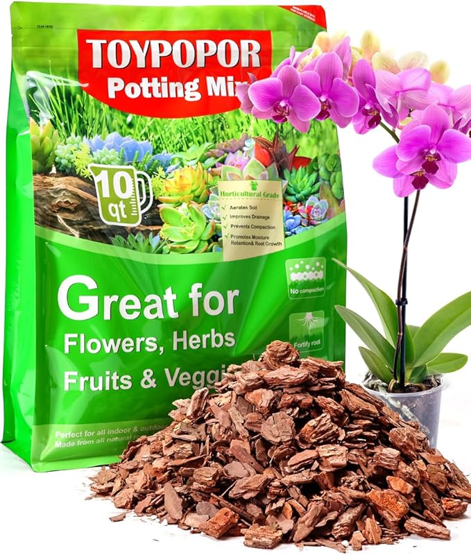 TOYPOPOR Orchid Potting Mix, (10 Quarts)Orchid Bark With Perlite, Potting Soil Medium for Plant Indoor, Pine Bark Wood Chip for Houseplant Fast Drainage, Water Retention, Air Flow and Root Ventilation