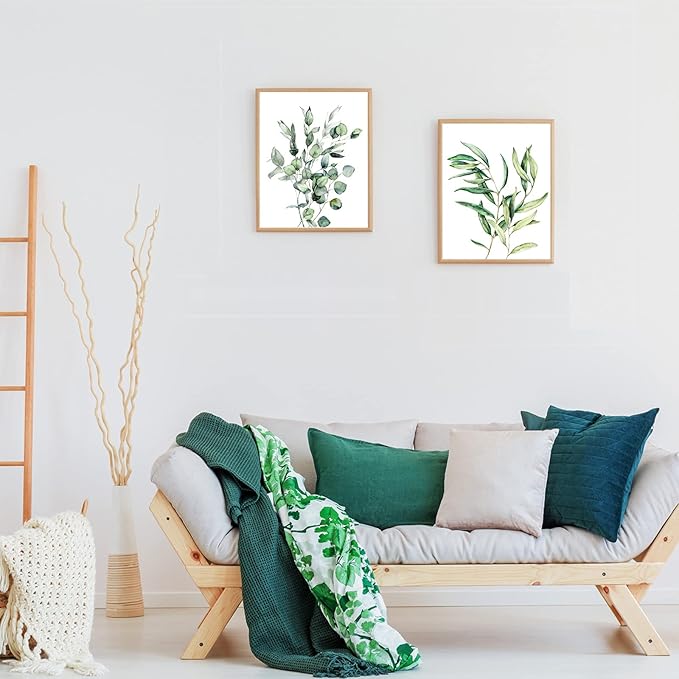 Zonon 9 Pcs Botanical Plant Wall Prints Eucalyptus Wall Decor, 10" x 8" Boho Sage Green Leaves Decoration Posters, Unframed Minimalist Watercolor Art Prints for Bathroom Living Bedroom Kitchen