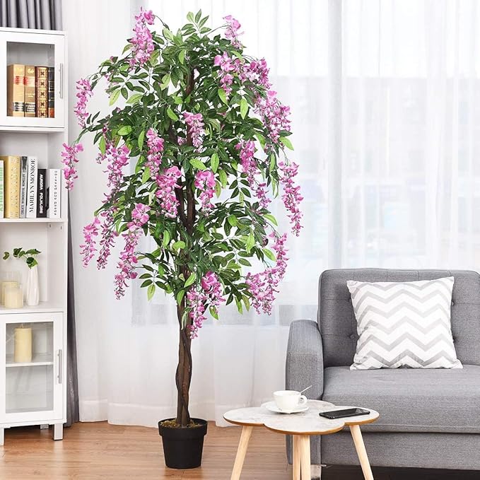 Goplus 6FT Ficus Artificial Tree, 2 Pack Fake Wisteria Tree in Nursery Pot, Greenery Faux Floor Plant, Tall Artificial Plants for Indoor Outdoor Bedroom Living Room Decor