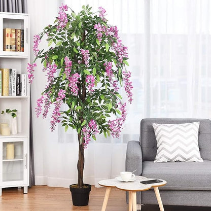 Goplus 6FT Ficus Artificial Tree, 2 Pack Fake Wisteria Tree in Nursery Pot, Greenery Faux Floor Plant, Tall Artificial Plants for Indoor Outdoor Bedroom Living Room Decor