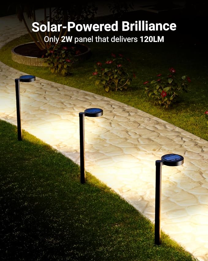 Sunco 6 Pack 2W LED Solar Pathway Walkway Backyard Garden Patio Residential Ambient Decorative Outdoor Light-MD4, 120 Lumens, Selectable CCT 2700K Soft White /4000K Cool White, Dimmable, 3.7V.