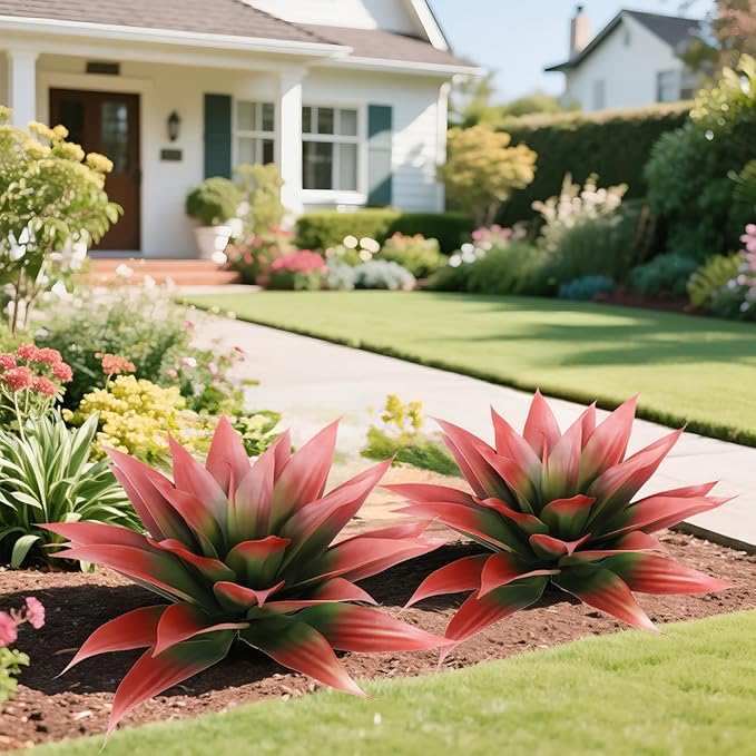 Faux Agave Plant Outdoor, 28 inch Lagre Artificial Succulents Stems, Fake Agave Plants for Home Decor (2Pack, Red)