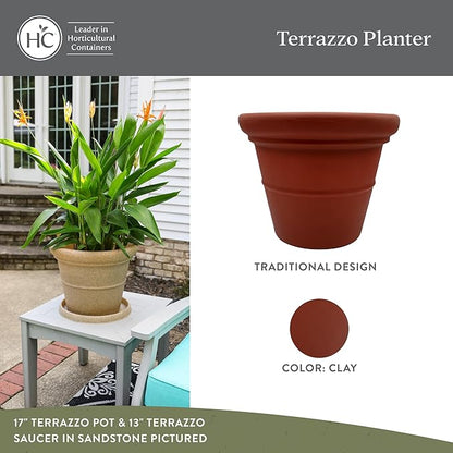 The HC Companies Terrazzo Large Round Plastic Plant Pot w/Rolled Rim - Lightweight & UV Resistant Gardening Pot for Herbs & More - Outdoor & Indoor Plant Pots w/Drainage (20”, Clay, Pack of 2)