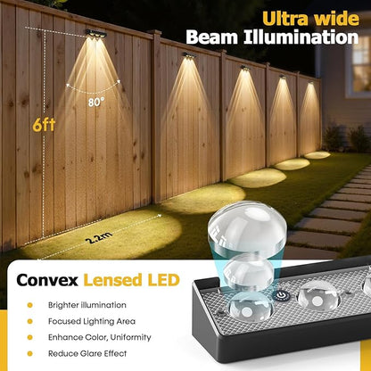 NIORSUN Solar Fence Lights,8 Pack Solars Deck Light,RGB Color,Outdoor Bulb Waterproof Led IP65,Outdoor Fence Light,Power Patio Lamp with Lenses for Outside/Backyard/Railing/Yard(Black)