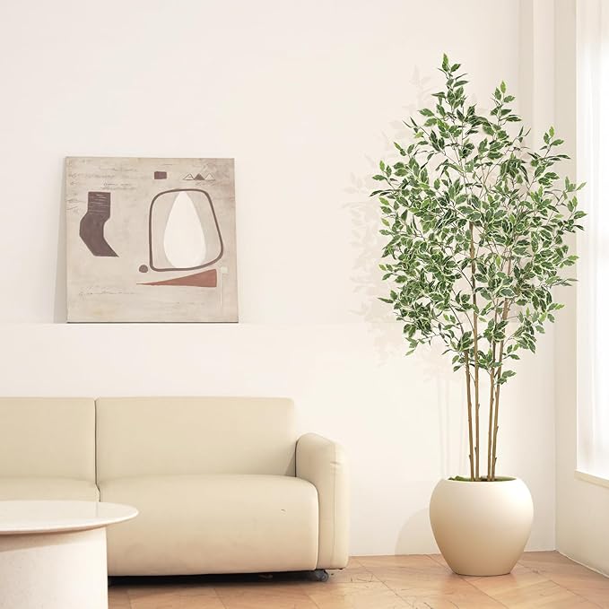 Ficus Tree Artificial 7ft - Artificial Ficus Trees Indoor with Natural Trunk and Lifelike Leaves - Faux Ficus Tree for Home Office Corner Indoor Decor