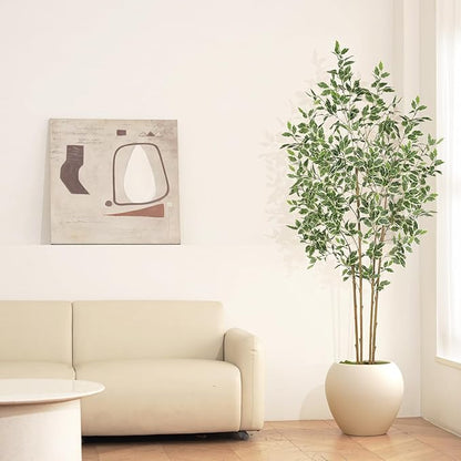 Ficus Tree Artificial 7ft - Artificial Ficus Trees Indoor with Natural Trunk and Lifelike Leaves - Faux Ficus Tree for Home Office Corner Indoor Decor