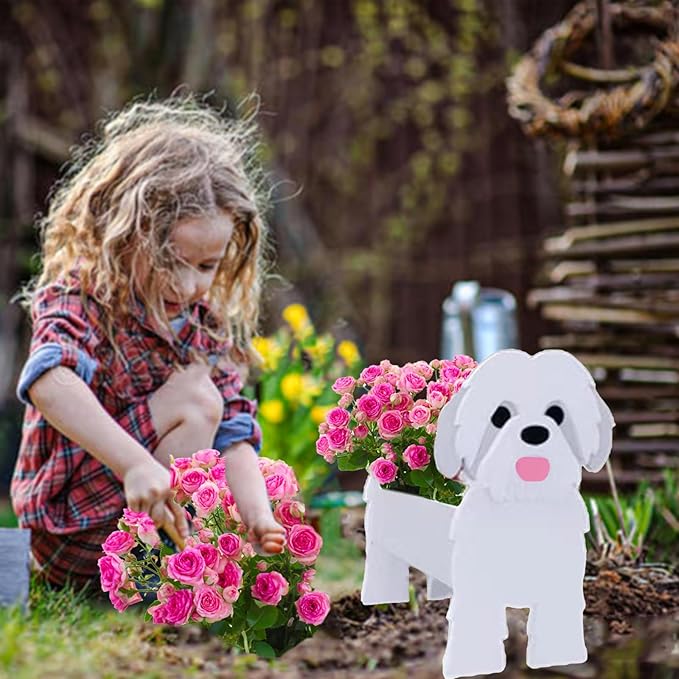 Shih Tzu White Dog Planter Plant Pots,Cute Dog Flower Planter,Gifts for Pet Lovers,Unique Animal Plant Pots,Office,Indoor Outdoor Garden Decor