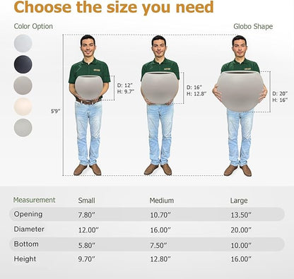 12.8" H x 16" D Globo Fiberstone Round Planter with Drainage Hole, Smooth Finishes, Weather Resistant for Indoor and Outdoor Use, Included 2 Extra Coco Mats (Taupe, 10.7" Pot Opening)