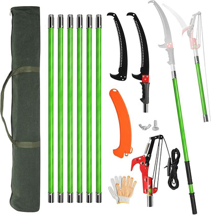 Outvita Manual Pole Saw, 26 Feet Extendable Tree Pruner with Knives and Storage Pocket, Sharp Steel Blade and Scissors High Branches Trimming for Pruning Palms and Shrubs