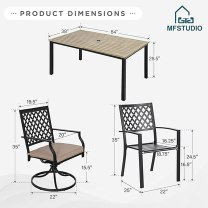 MFSTUDIO Outdoor Dining Set for 6, Metal Patio Table and Chairs Set, 7 Piece Outdoor Patio Furniture Dining Set with Umbrella Hole