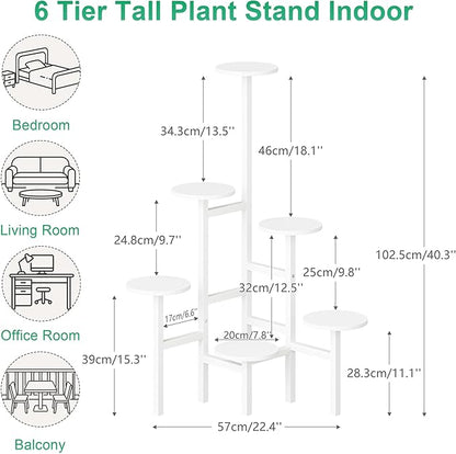 6 Tier Corner Plant Stand Indoor Outdoor, Tall Large Plant Shelf for Multiple Plants, Tiered Flower Pot Holder, Metal Display Plant Shelves for Living Room, Balcony, Patio, Garden(White)GPS514W