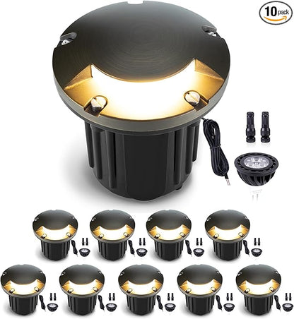 Gardenreet Low Voltage Outdoor Well Light - Brass Low Voltage All Weather 12V In Ground Lighting, Wired LED Fixture, Antique Bronze for Lawn Backyard Pathway with 4000K Neutral White MR16 Bulb