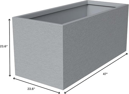 LeisureMod Flora 24" Fiberstone & MGO Clay Planter, Mid-Century Modern Rectangular Pot for Indoor & Outdoor Use, Grey