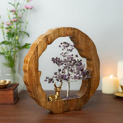 RITUALISTIC Amethyst Crystal Tree with Reindeer Handcrafted Feng Shui Gemstone Bonsai Tree Chakra Handmade Home Decor Wealth & Luck Crystal Showpiece Decorative Spiritual Gifts Standard Purple