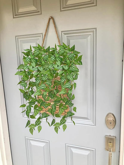 DILATATA Fake Hanging Plants Artificial Hanging Plants 22" Faux Peperomia Hanging Leaves Plants for Wall Shelf Home Indoor Outdoor Decor - 5 Pack