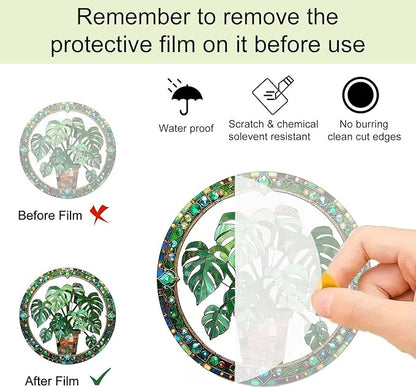 2 Pcs Stained Monstera Plant Window Hanging Ornament, Plant Suncatcher, 8 Inch Acrylic Suncatcher, Window Hanging Indoor Wall Art Christmas Home Decor Suncatchers Ornaments Gifts