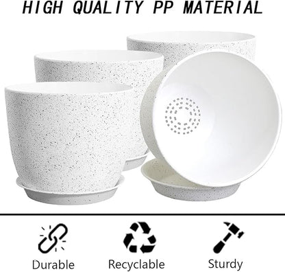 Set of 4 Flower Pots for Outdoor Indoor, Planters for All Houseplants, Succulent, African Violets, Orchid and Cactus, Plants Pots, Speckled White