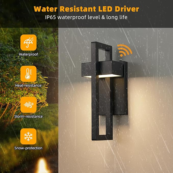 tewei LED Outdoor Wall Sconce Dusk to Dawn Outdoor Lighting, Modern Exterior Lighting Fixtures, Black LED Front Porch Lights Outside Wall Mount Lights for House, Hallway, Warm White 3000K, 1 Pack