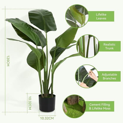 Artificial Bird of Paradise Plant Fake Tropical Palm Tree for Indoor Outdoor, Perfect Faux Plants for Home Garden Office Store Decoration (H 120cm)
