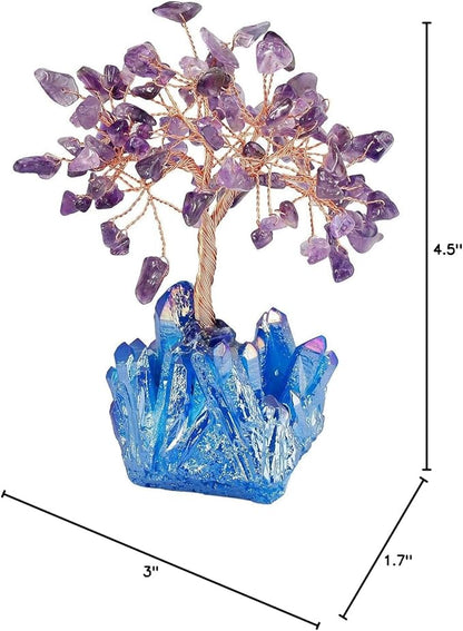 mookaitedecor Amethyst Crystal Tree, Quartz Cluster Blue Titanium Crystals Base Bonsai Money Tree for Wealth and Luck