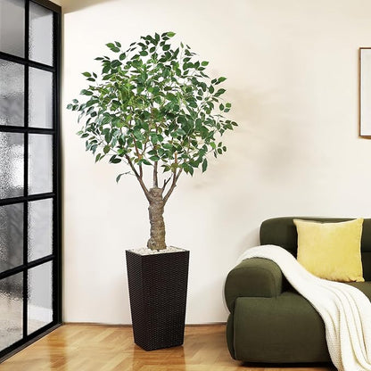Ficus Artificial Trees Indoor Outdoor, 6ft Tall Fake Plants, Fake Ficus Silk Tree for Home Office Garden Patio Outdoor Modern Decor, 1 Pack