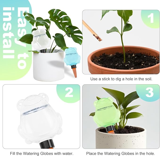 3Pcs Frog Plant Self Watering Globes for Indoor and Outdoor Plastic Water Bulbs Top Fill Plant Watering Globes Slow Release Terracotta Plant Watering Devices System for Plants, Multicolor