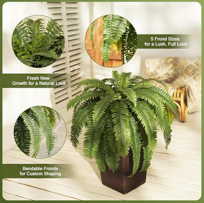 48" Boston Ferns Artificial Outdoor Plants - 39 Fronds UV Resistant Faux Greenery with Taper Planter- Realistic Fake Bushes Front Porch Decor for Garden, Patio, Indoors - Set of 1, VN153