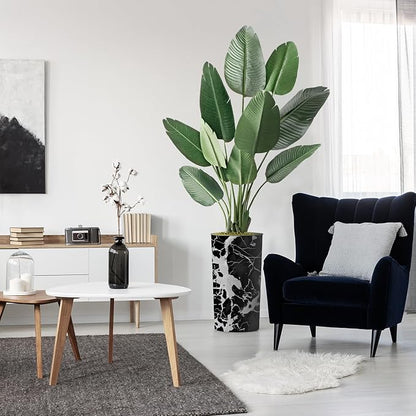 Artificial Tree in Modern Marble Effect Planter, Fake Bird of Paradise Silk Tree for Indoor and Outdoor Home Decoration - 67" Overall Tall (Plant Pot Plus Tree)