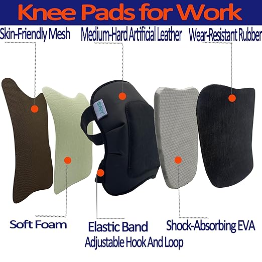 Work Knee Pads Made of Synthetic Leather and Durable Rubber | Suitable for Mechanical Repairs and Yard Work|With Adjustable Straps Medium Firmness