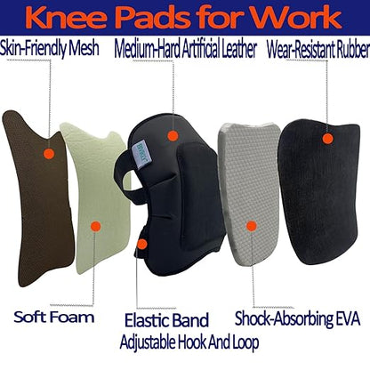 Work Knee Pads Made of Synthetic Leather and Durable Rubber | Suitable for Mechanical Repairs and Yard Work|With Adjustable Straps Medium Firmness