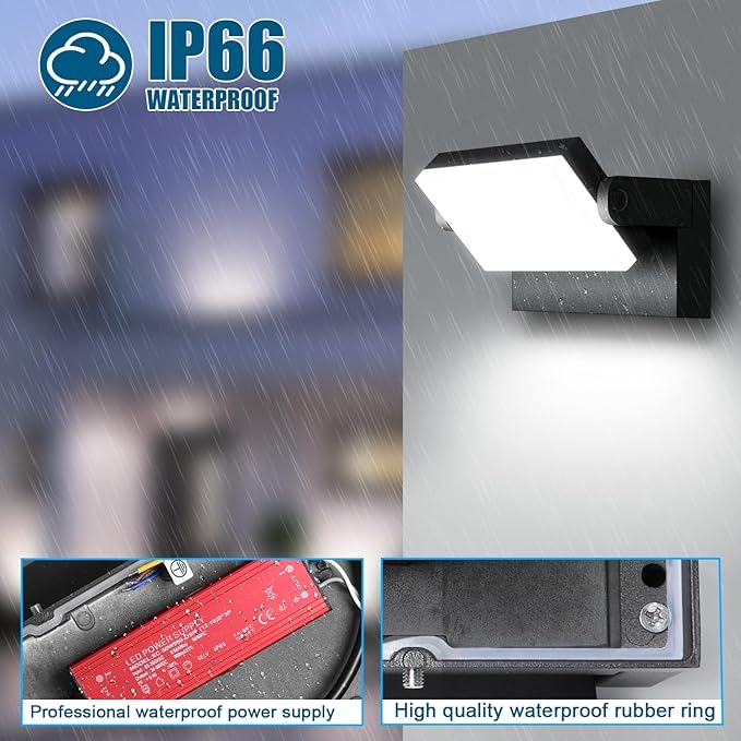 40W Outdoor Flood Light, 5000K 360° Rotating LED Wall Light, IP66 Waterproof Square Exterior Wall Pack Wall Mount Fixture Commercial Security Lighting for Garage House (8 Pack)