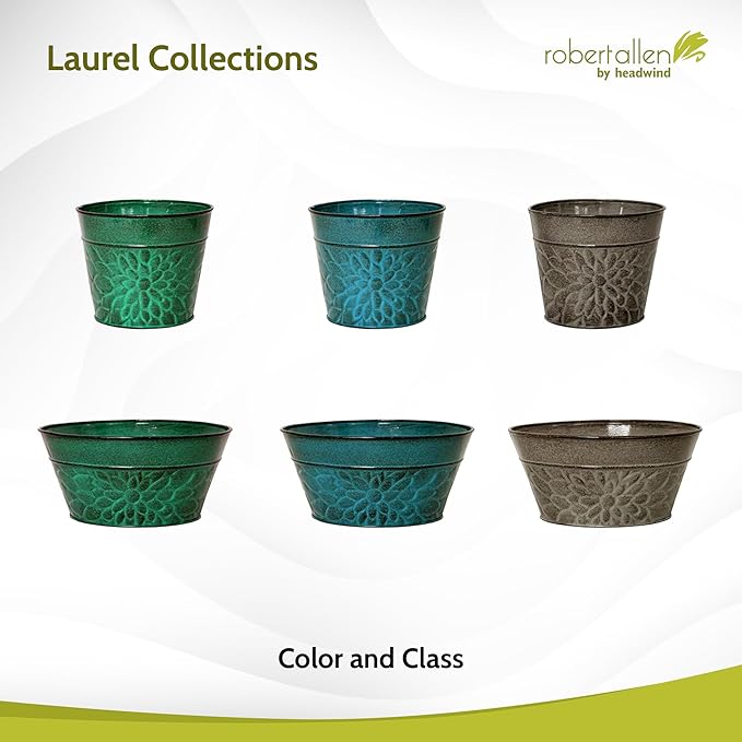 Robert Allen MPT02005 Laurel Series Metal Planter Flower Pots, 6", Lagoon