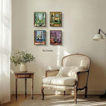 NIIORE Botanical Garden Living Room Wall Art, Black Cat and Plants Reading Room Home Decor, 4 Piece Canvas Prints 8 x 10 Inches Unframed