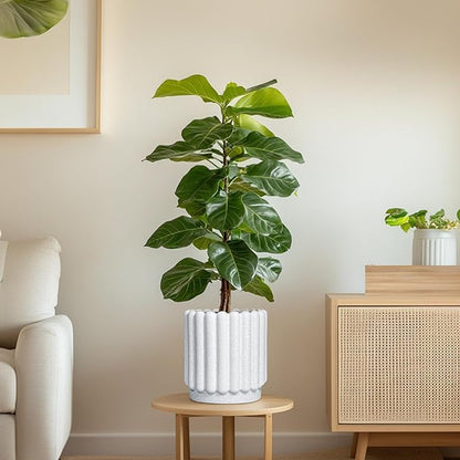 Ceramic Planters for Indoor Plants - 7.6 Inch Ceramic Plant Pots Outdoor, Round Flower Pots with Drainage Hole, Fluted Modern Planter, Room House Decor, Gifts for Plant Lovers, White