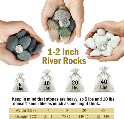 10 lbs River Rocks, 1-2 Inch Natural Pebbles for Plants, Landscaping, Garden, Aquarium, Backyard and Indoor Water Fountains