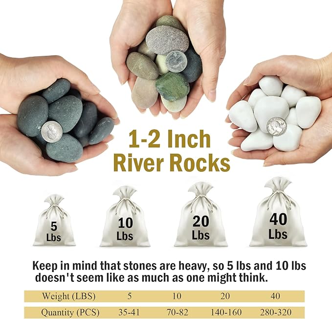 5 lbs Black Pebbles for Indoor Plants, 1-2 Inch Stones Natural Decorative Black River Rocks for Planters, Painting, Aquarium, Outdoor Garden Landscaping, Walkways and Yards