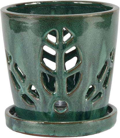 W&W Orchid Pot with Holes and Saucer for Repotting, Green Mix, 5.5 Inches