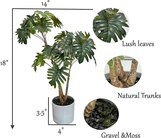 Angel Isabella 18"-Potted Tabletop Faux Philodendron Plant-Home Office Decor Lush Green